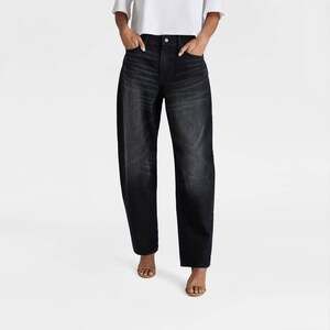 KBB by KAHLANA Women's Mid-Rise Barrel Leg Jeans in Black Denim